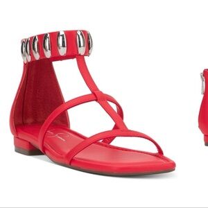 Jessica Simpson Red Strappy Sandal with Silver Ankle Detail